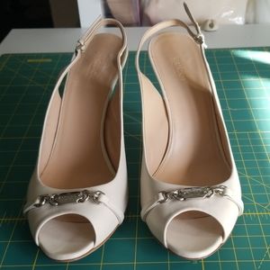 Ivory Leather Gucci Sling Back Pumps
